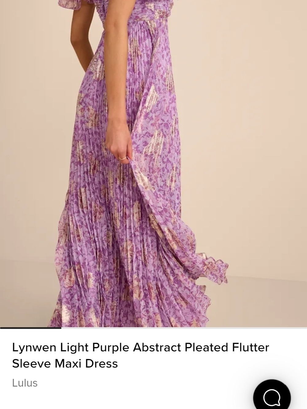 Lulu's Lynwen Light Purple Abstract Pleated Flutter Sleeve Maxi Dress
